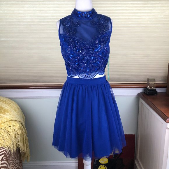 NEW Love Reign Cobalt Blue Special Event Sequined Crop Top & Tule Skirt Set Glam - Picture 1 of 17